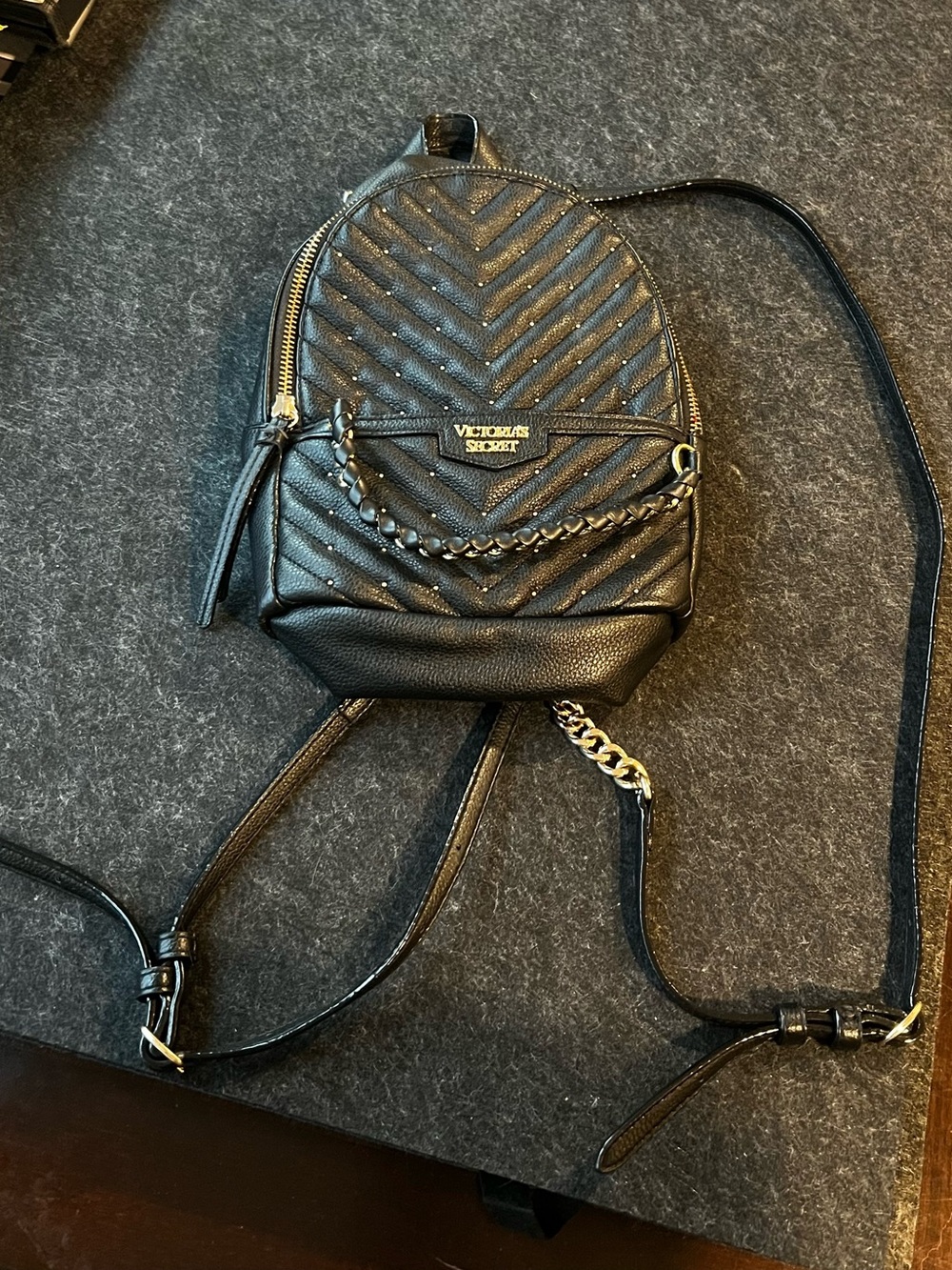 Victoria's Secret Black Quilted Mini Backpack